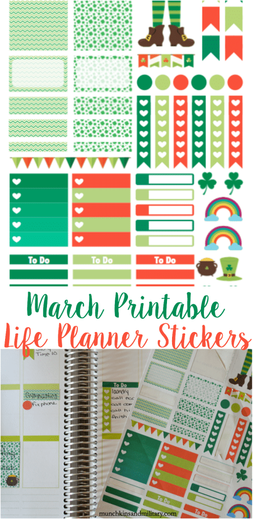 Free March Printable Erin Condren Planner Stickers - This file is good for Cricuts and Silhouettes!