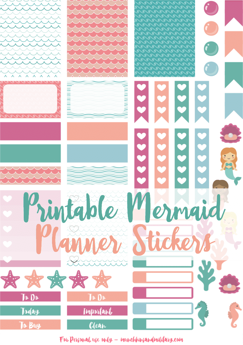 Free printable mermaid planner stickers! Sized for Erin Condren Life Planner!