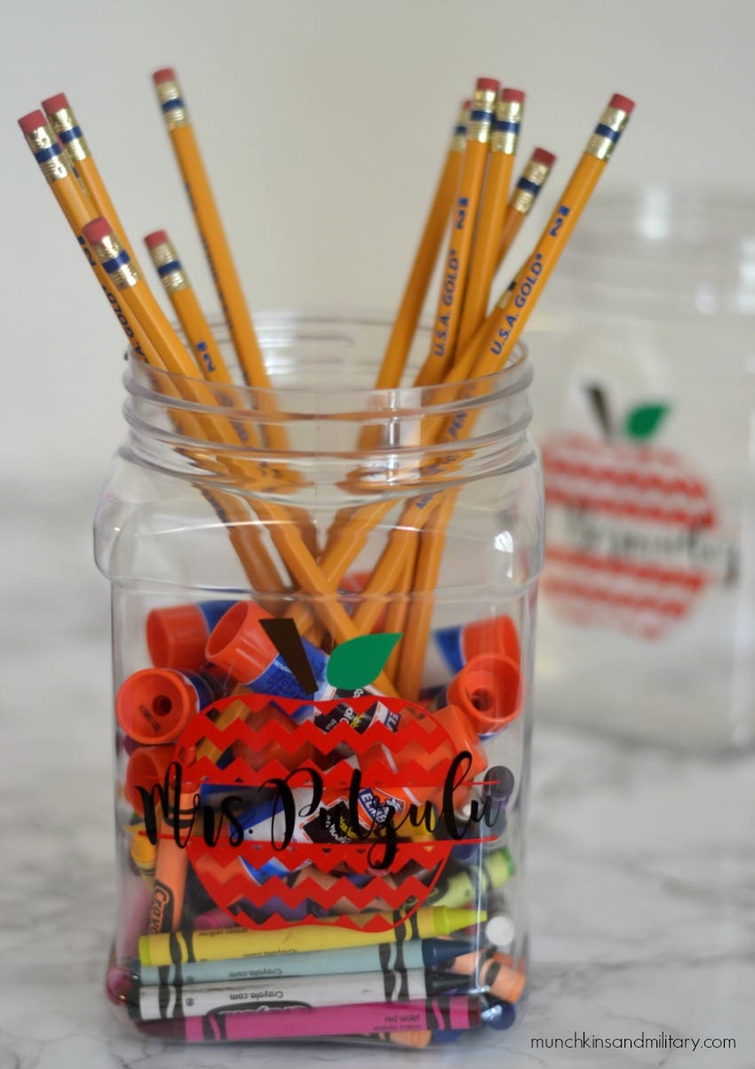 1st grade teacher gift - crayons, glue sticks, and pencils