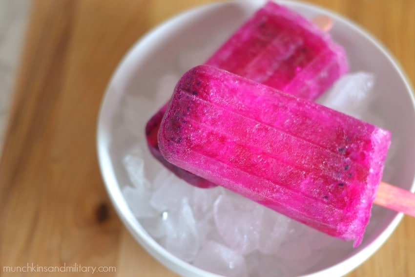 Bright pink prosecco + dragon fruit frozen pops