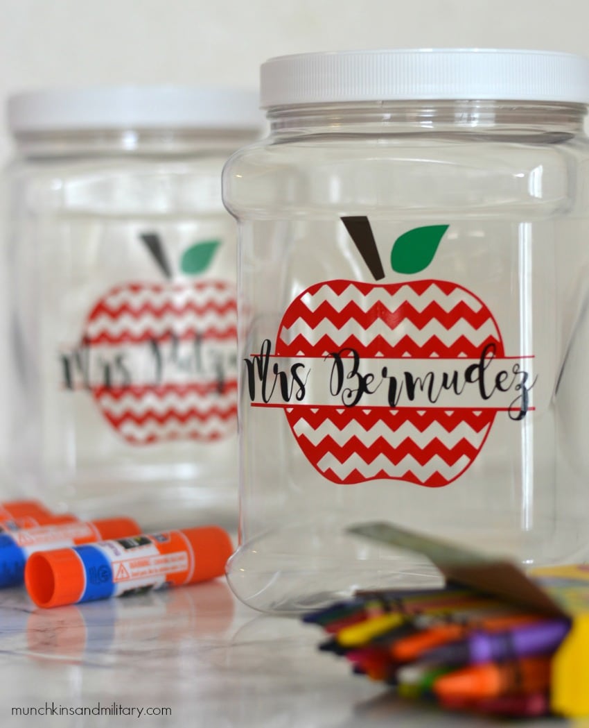 Simple vinyl decals give each container a cute personalized look
