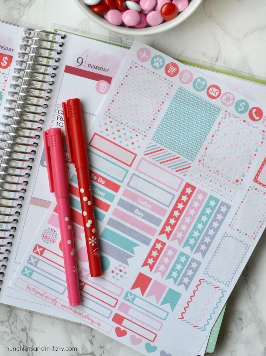 Free printable Valentines stickers for Erin Condren Life Planner