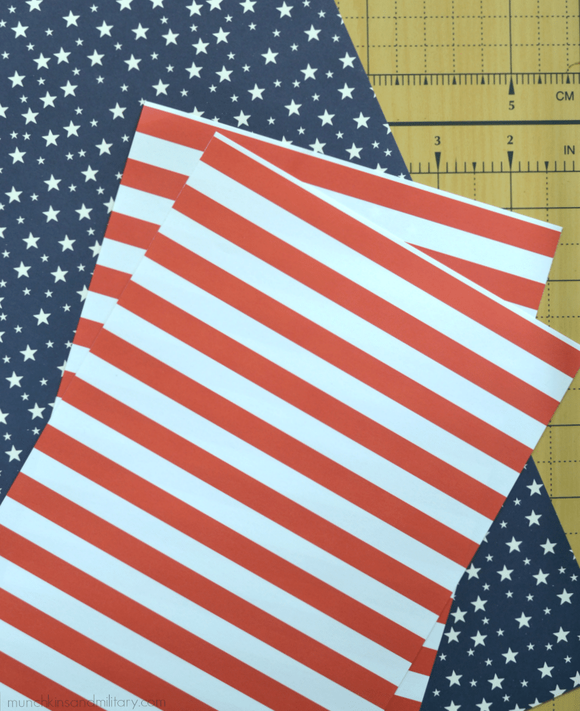 Two 12" x 12" scrapbook sheets cut in half are the perfect size to decorate the flaps on a large USPS flat-rate box. 