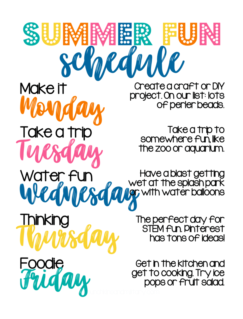 Our summer schedule with fun ideas to fill the week during summer break! #summer #summerschedule