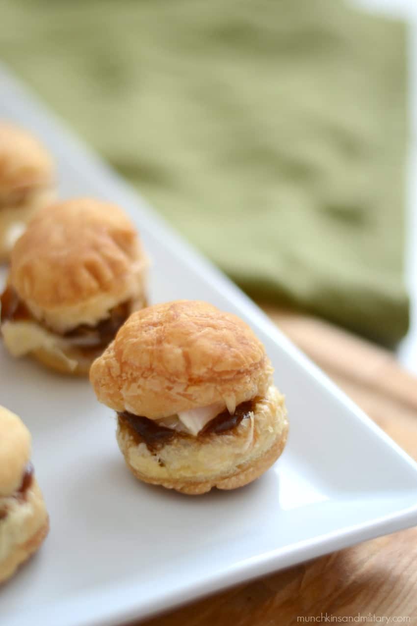 Apple butter and baked brie cheese puff pastry bites