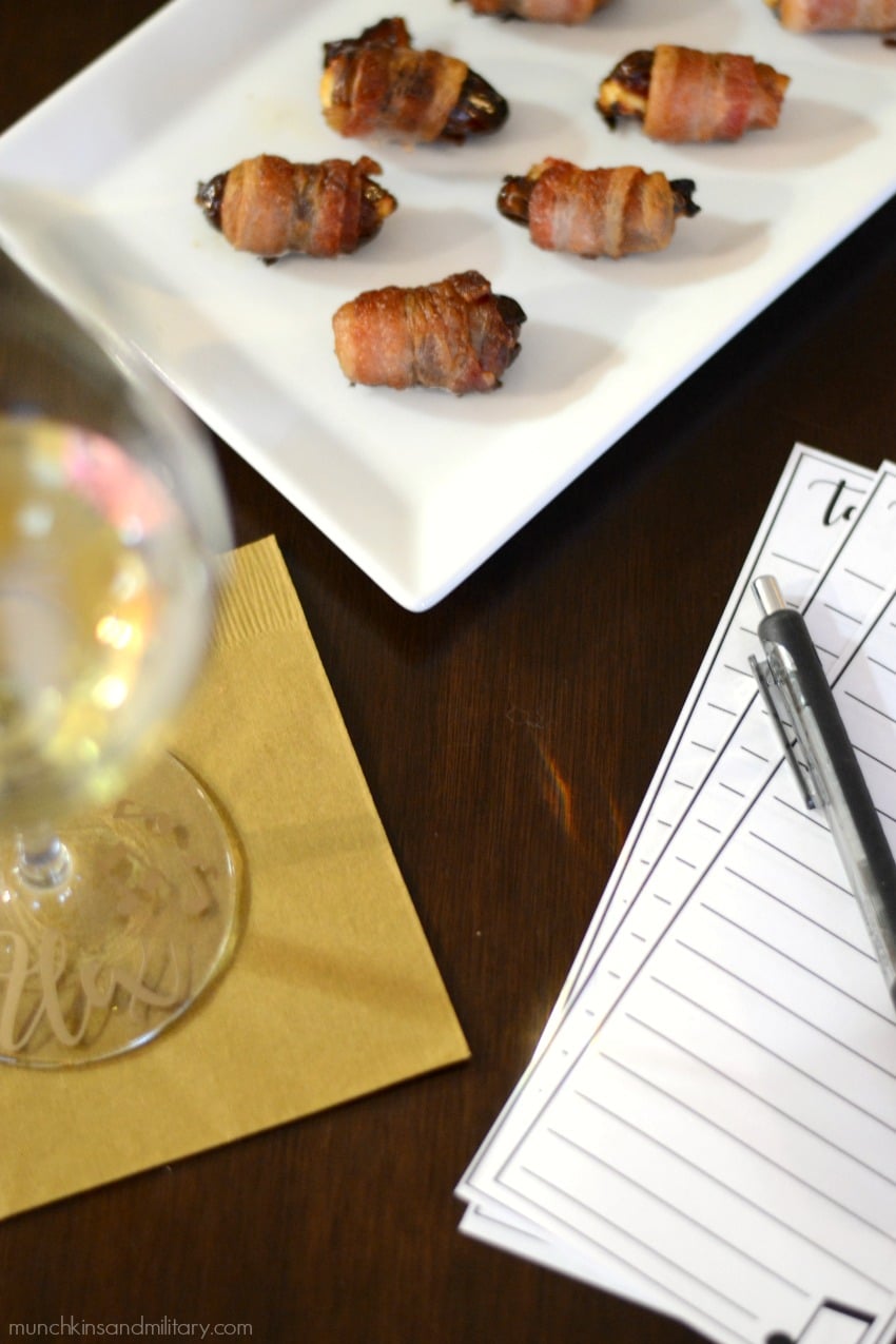 Delicious bacon wrapped dates stuffed with goat cheese to compliment Chardonnay wine tasting