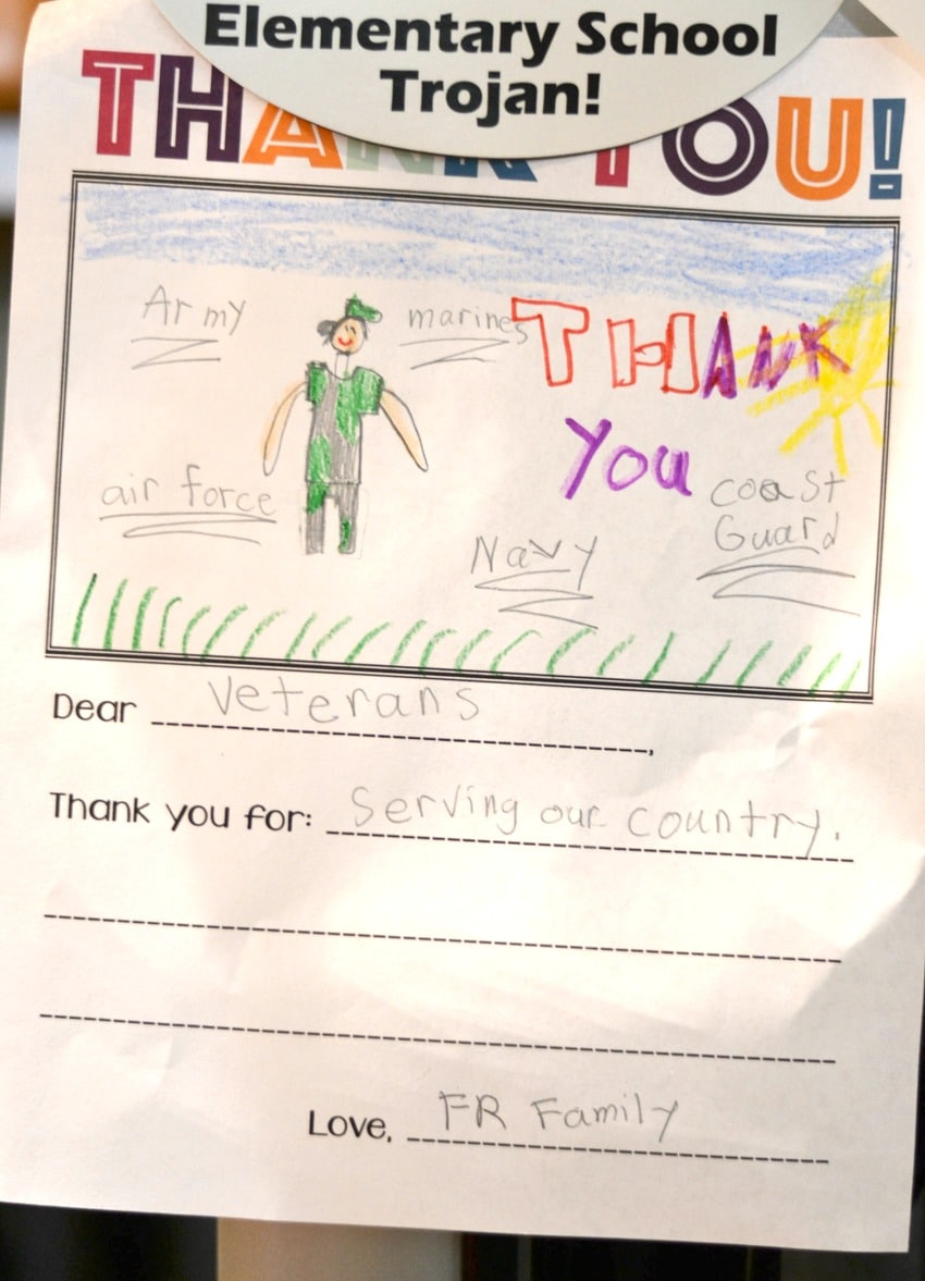 Thank you note to military veterans from a 7 year old