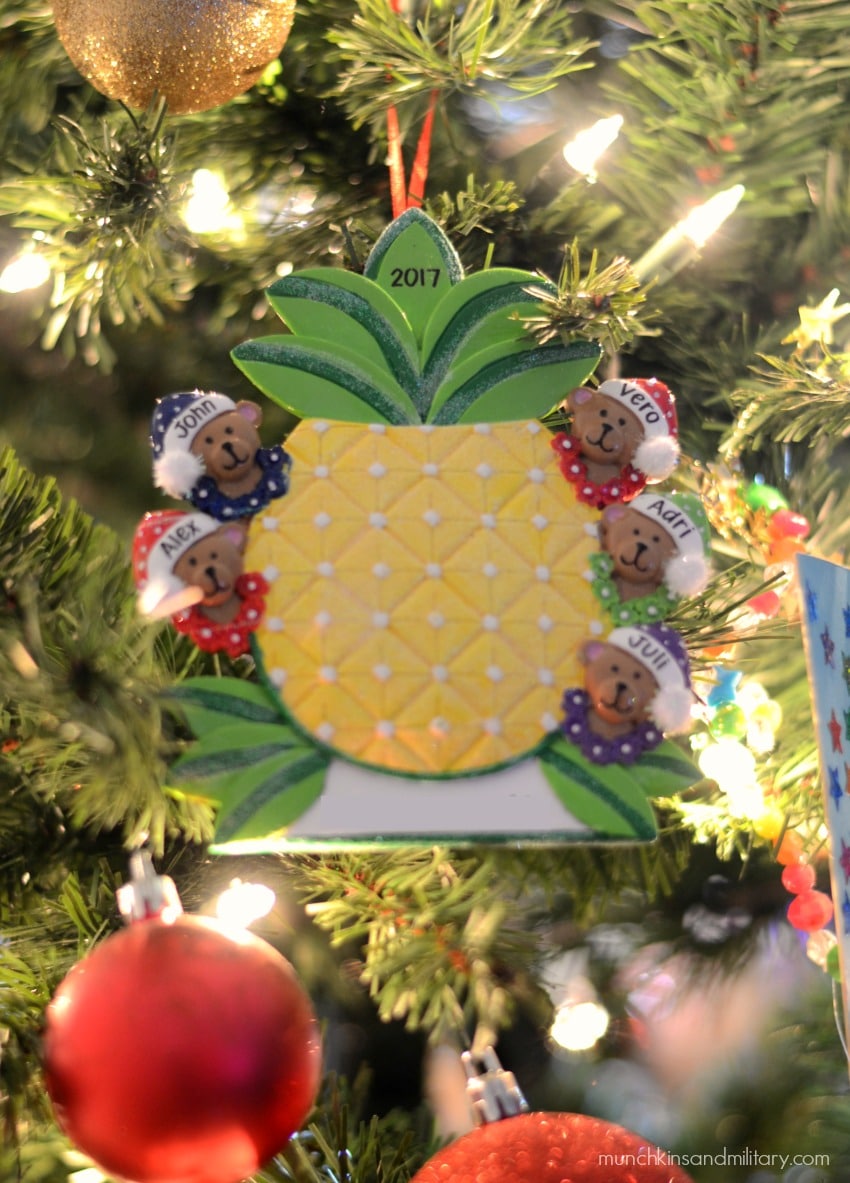 Personalized Hawaiian pineapple Christmas tree with five little bears