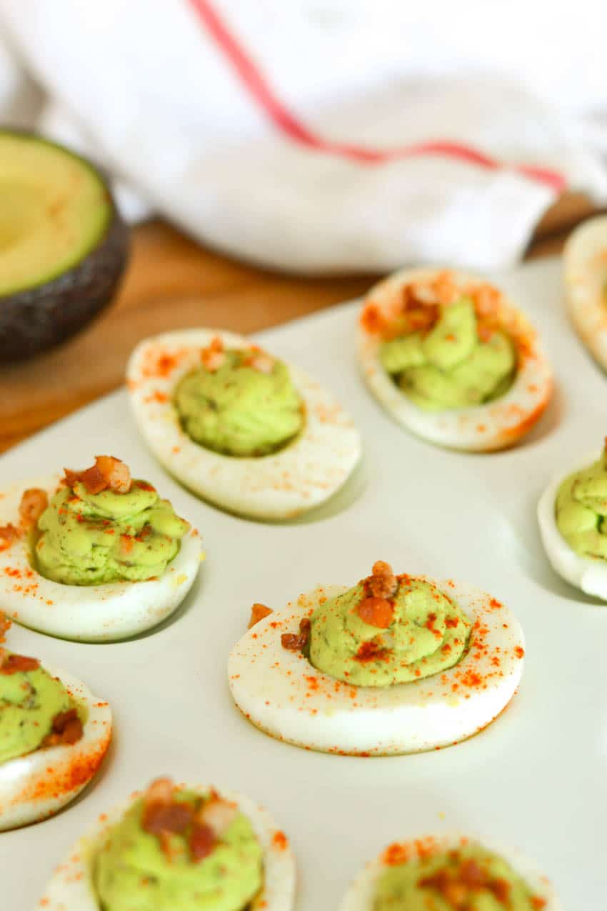 Avocado + bacon deviled eggs