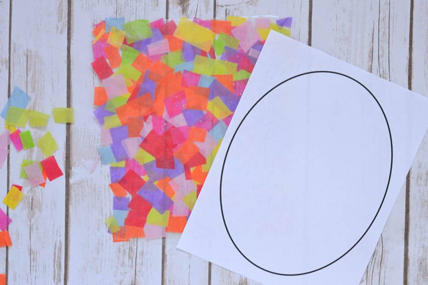 Tissue paper sun catcher with egg template