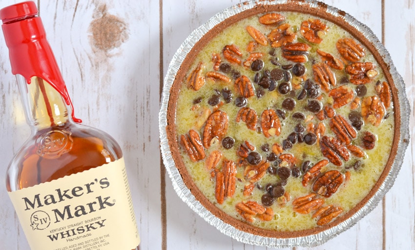 Chocolate chip and pecan pie made with Maker's Mark bourbon
