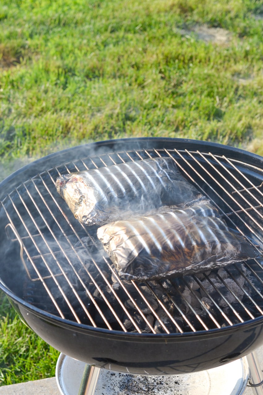 Wrap ribs in foil before grilling for a perfectly cooked juicy meal!