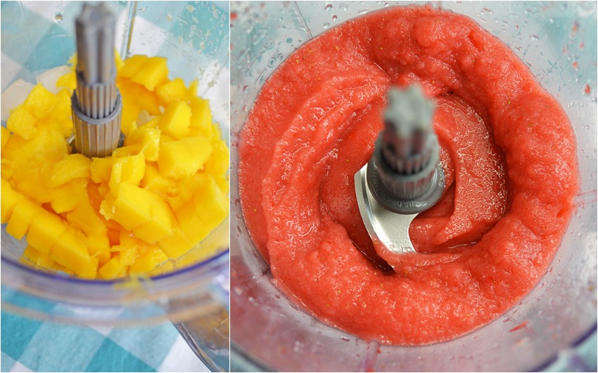 Pureed mango and strawberry for a Mango Strawberry Daiquiri Recipe
