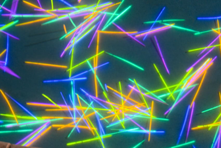 Glow sticks in the bottom of a swimming pool