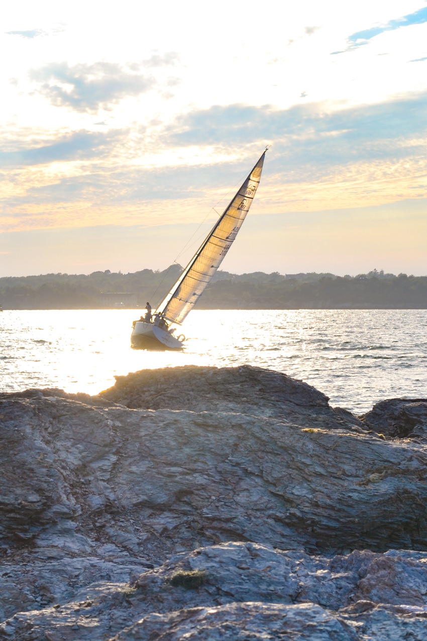 Newport, RI - Narragansett Bay sailboat at sunset