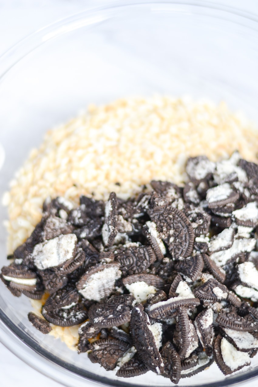 Rice Krispies cereal and crushed Oreo cookies
