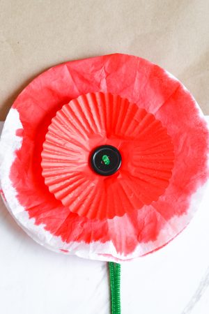 Red paper poppy craft for kids on Memorial Day