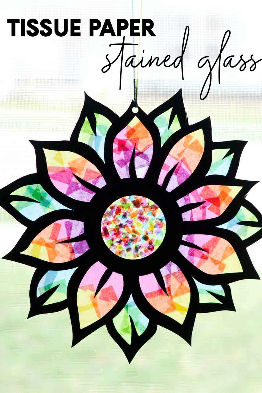 Tissue Paper Stained Glass Flower Craft