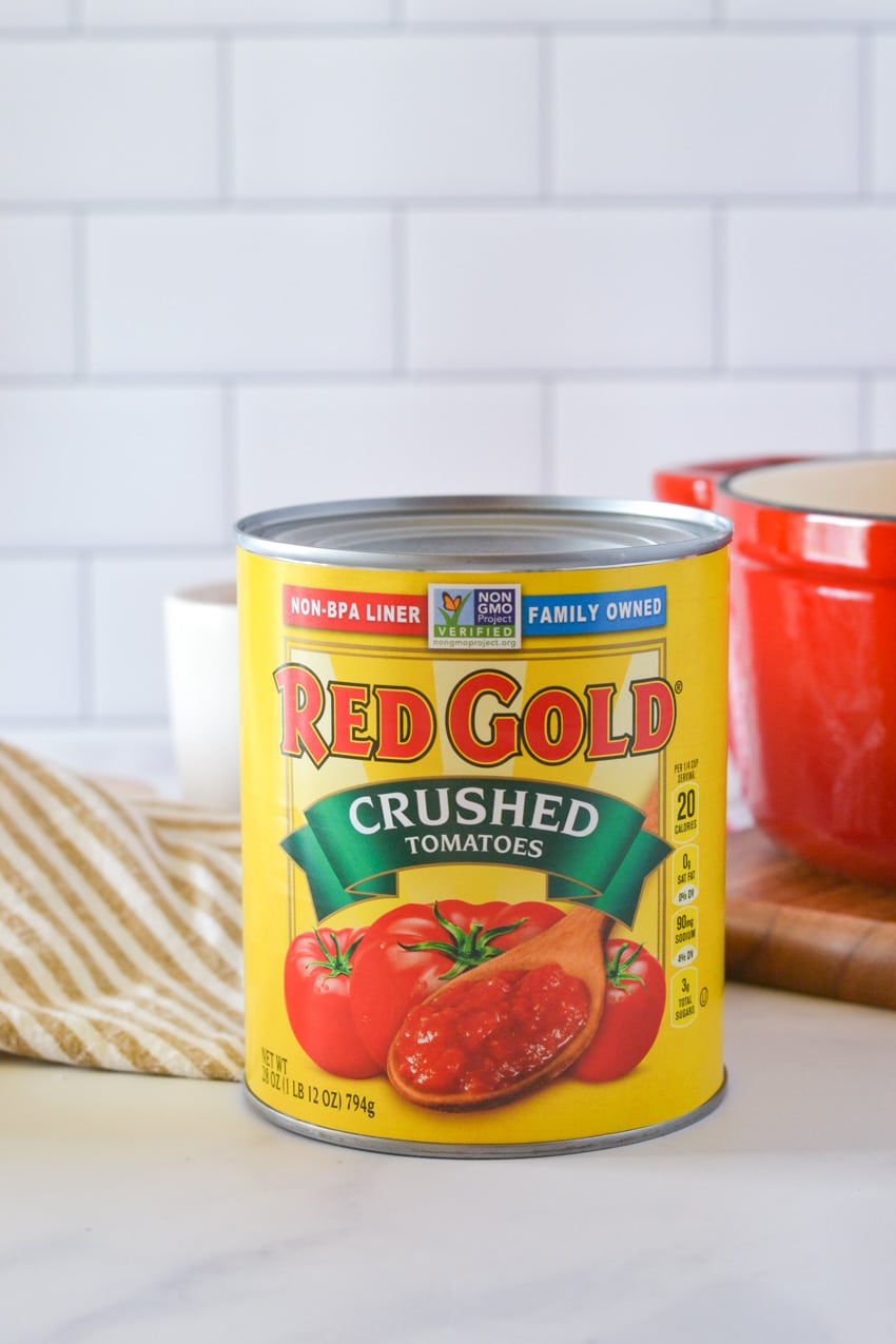 Can of Red Gold crushed tomatoes used for homemade pizza sauce