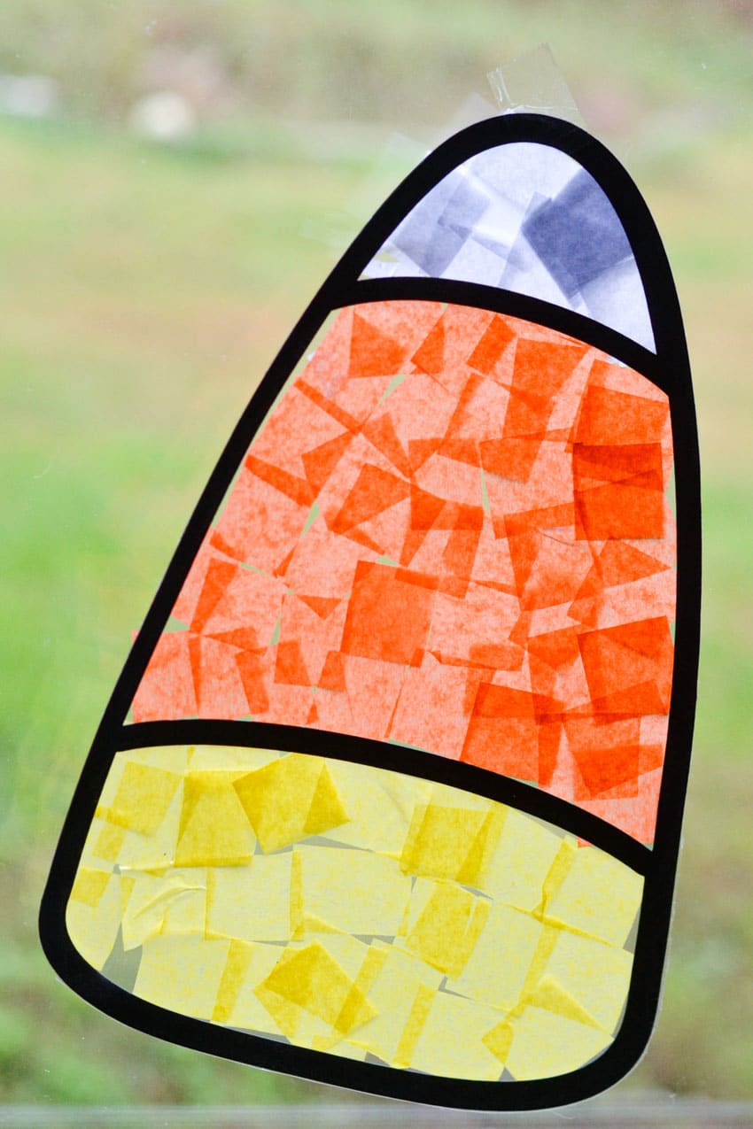 Candy Corn Tissue Paper Stained Glass Craft