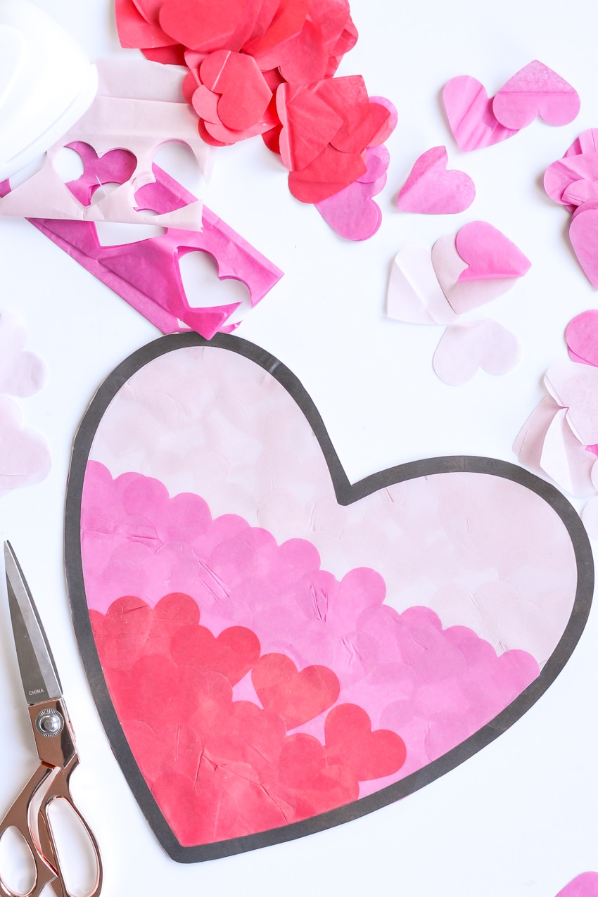 Simple Valentines Heart Tissue Paper Suncatcher using Contact