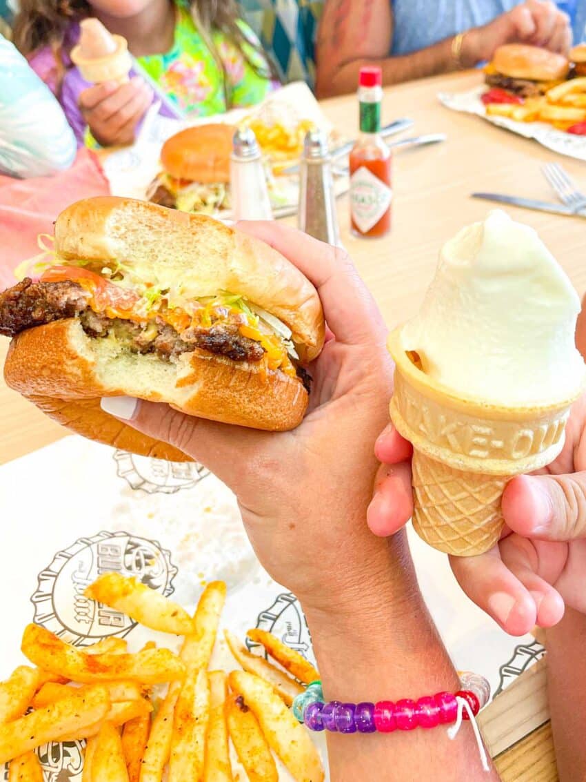 Guy's Burger from Carnival Sunrise and a vanilla ice cream cone